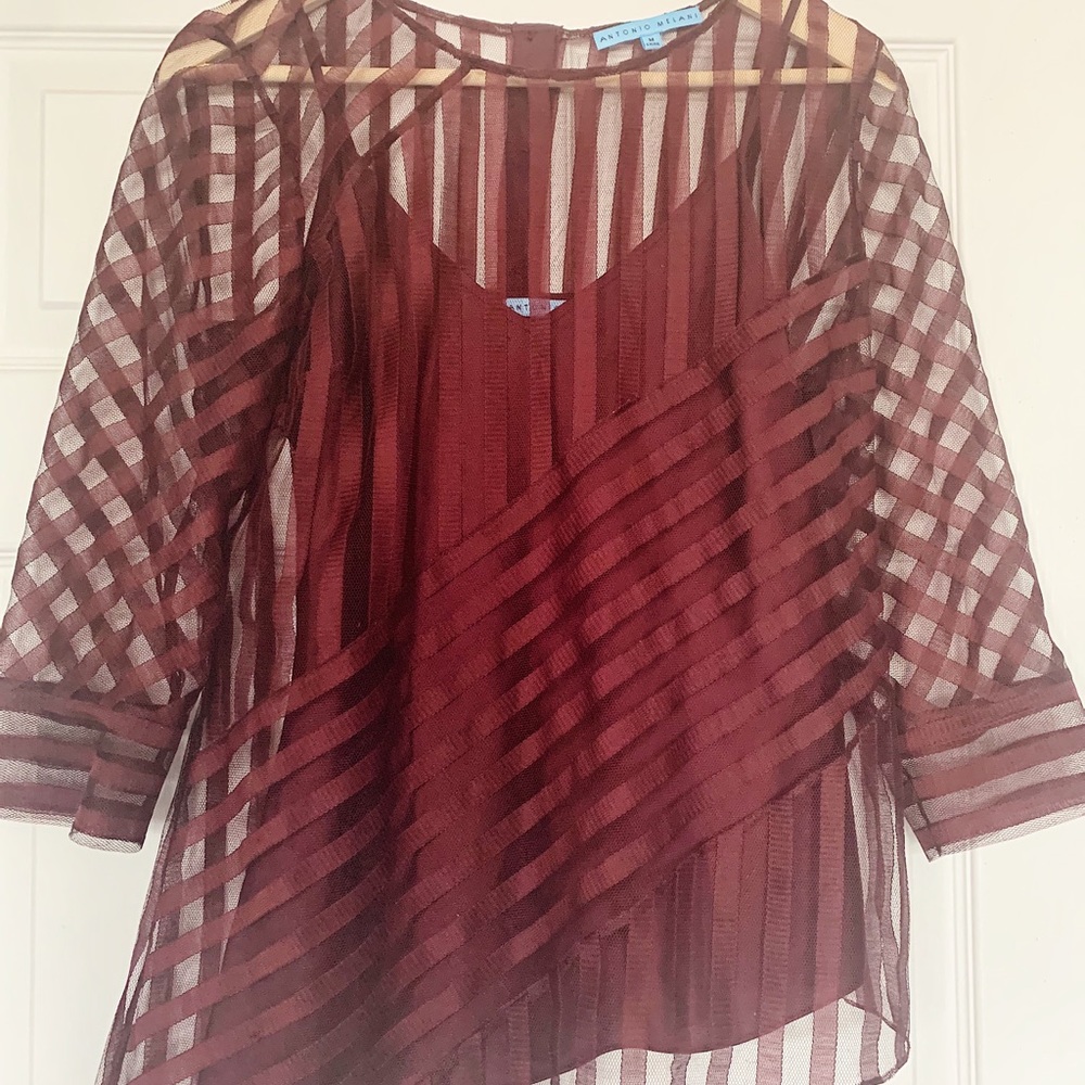 Antonio Melani Mesh/Netted top with back buttons